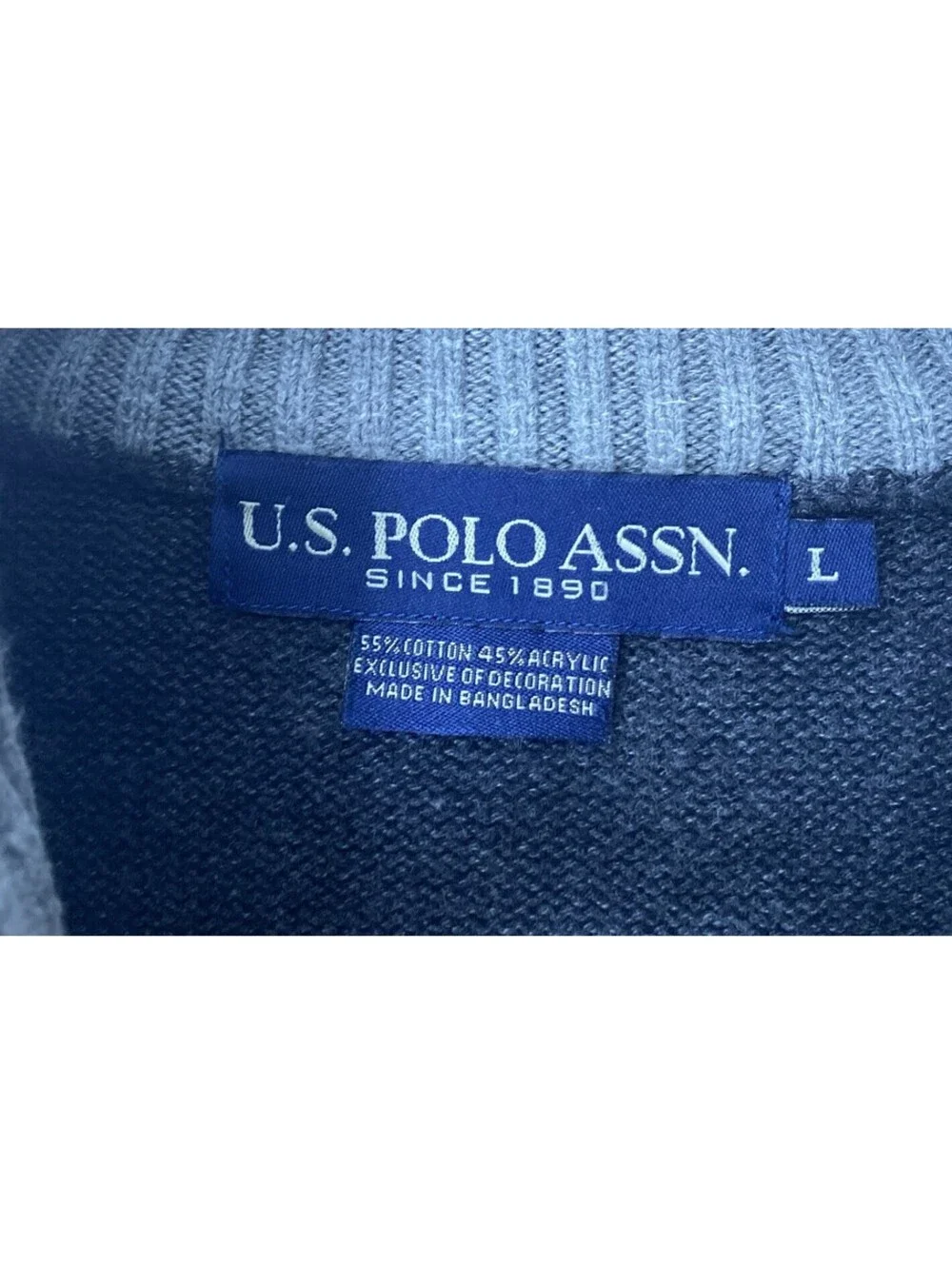 U.S. Polo Assn 1/4 Zip Pullover Sweater, Charcoal Grey Large Cotton Blend